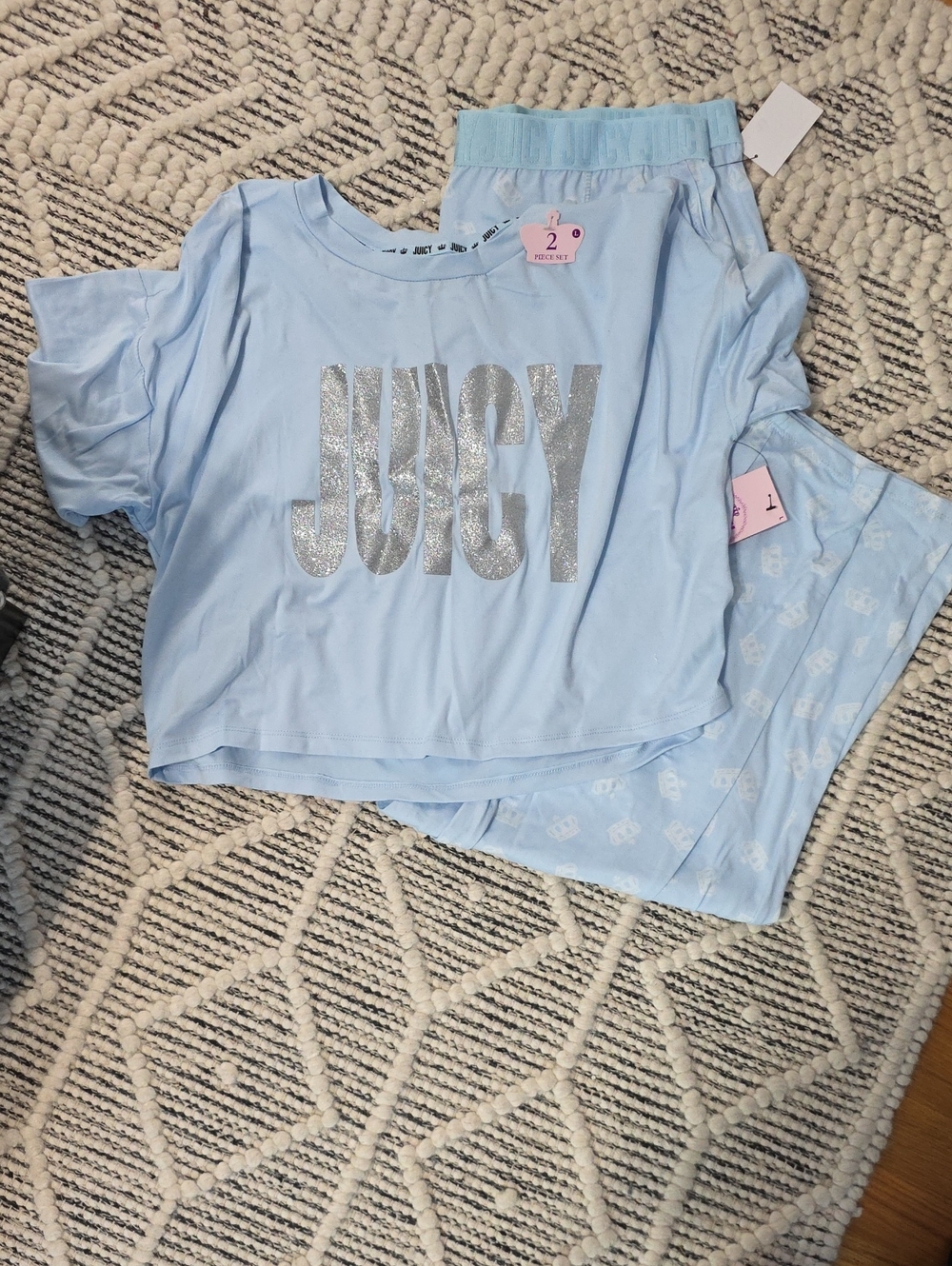 Juicy Couture Baby Blue Pajama Set with Silver Glitter Logo